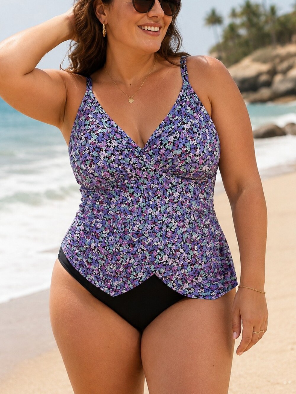 Penningtons Floral Bodysuit Tank Top Plus Size 1X  Adjustable Straps